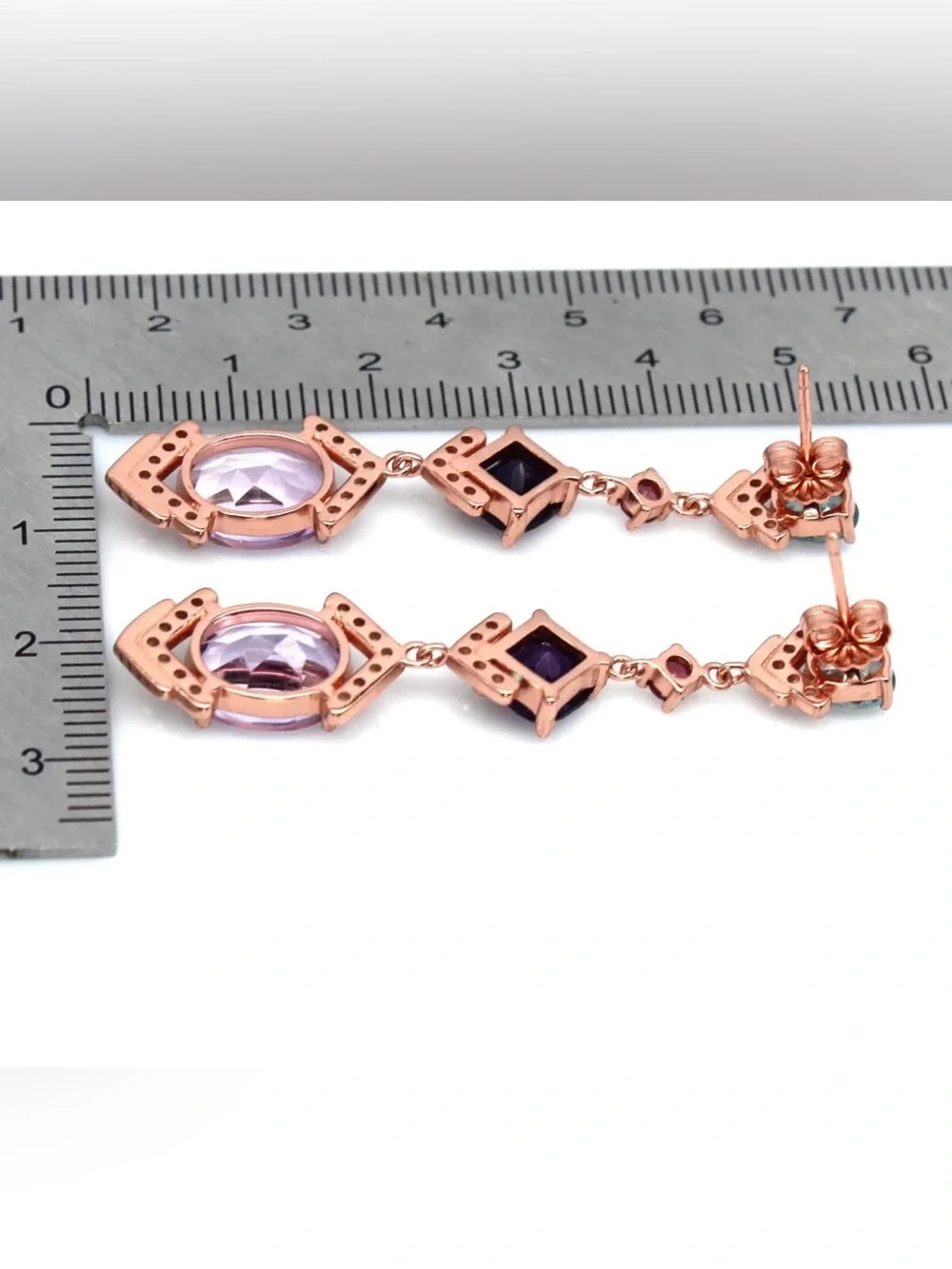 STUNNING! Natural Amethyst, Garnet, Topaz Dangle Earrings 14K Rose Gold over SS